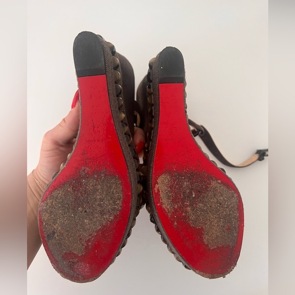 Christian louboutin women’s shoes Veau Velours Cataclou 120 Wedge Sandals - Picture 6 of 7